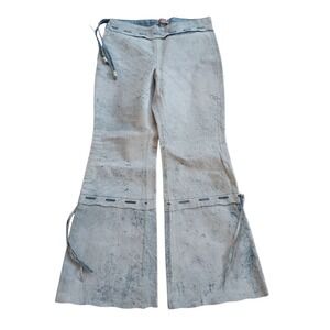 Youth Girls Authentic Suede Leather Blue Dyed Western Rodeo Running Stitch Pants